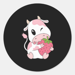 K Strawberry Cow Print Kawaii Animal Runder Aufkleber