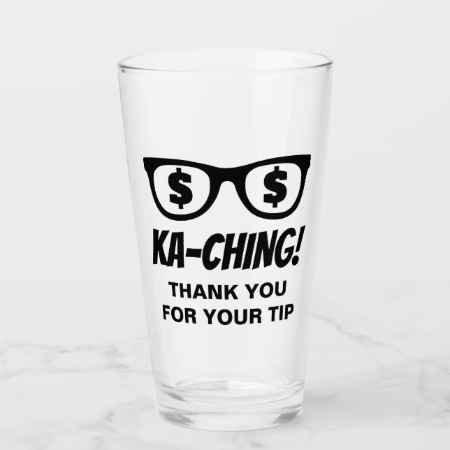 Ka-ching Dollarzeichen in den Augen benutzerdefini Glas (Vorderseite)