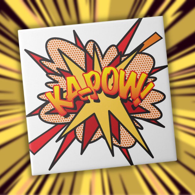 KA-POW Fun Retro Comic Pop Kunst, Dichtung und Mus Fliese (KA-POW Fun Retro Comic Book Pop Art Tile)
