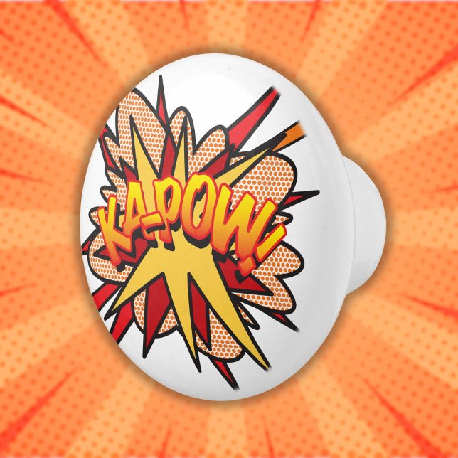 KA-POW Fun Retro Comic Pop Kunst, Dichtung und Mus Keramikknauf (KA-POW Fun Retro Comic Book Pop Art Ceramic Knob)