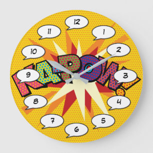 KA-POW Lustige Retro-Comic-Book-Pop-Art Große Wanduhr