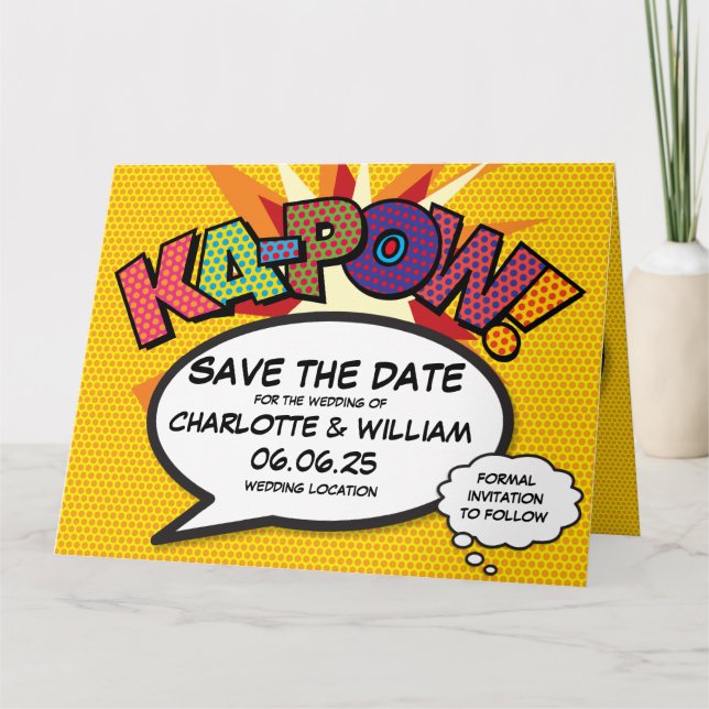 KA-POW Save the Date Spaß Retro Comic Pop Kunst Karte (Vorderseite)