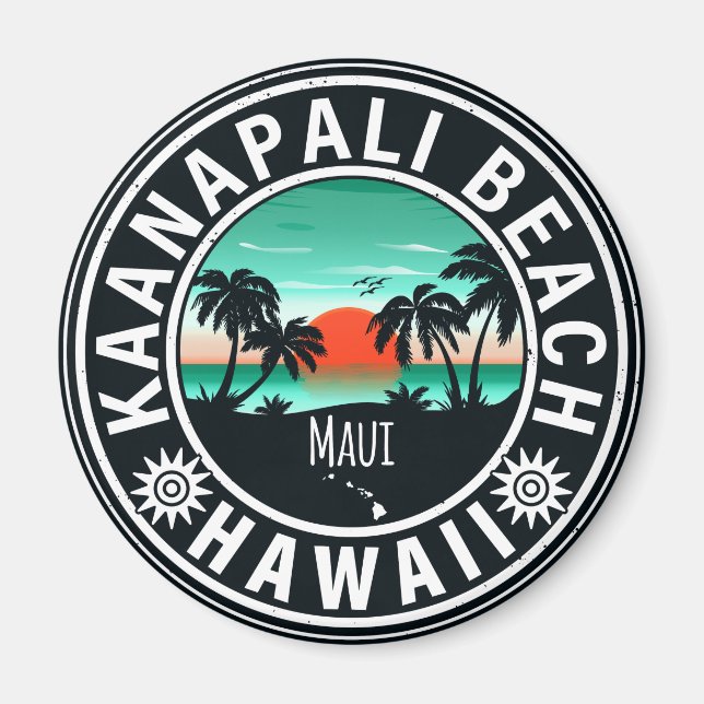 Ka'anapali Beach Hawaii Retro Sunset Souvenirs 60e Magnet (Vorne)