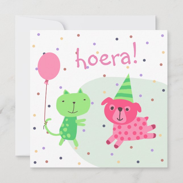 kaart felicitatie poes hond en ballon karte (Vorderseite)