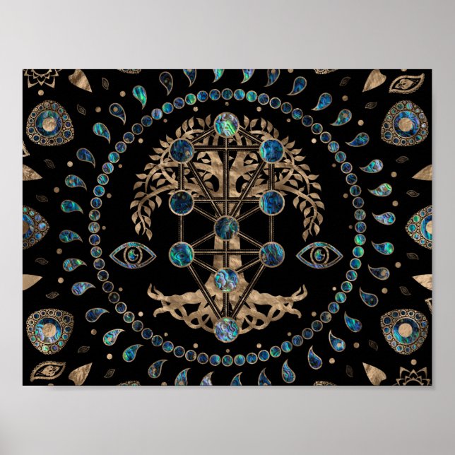 Kabbalah Der Baum des Lebens Abalone und Gold Poster (Vorne)