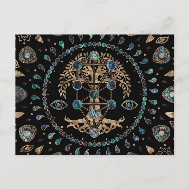 Kabbalah Der Baum des Lebens Abalone und Gold Postkarte (Vorderseite)
