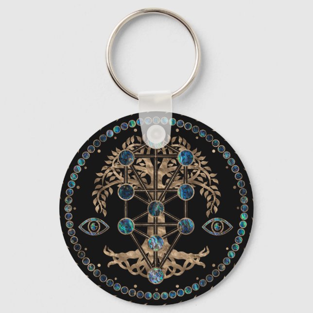 Kabbalah Der Baum des Lebens Abalone und Gold Schlüsselanhänger (Vorderseite)
