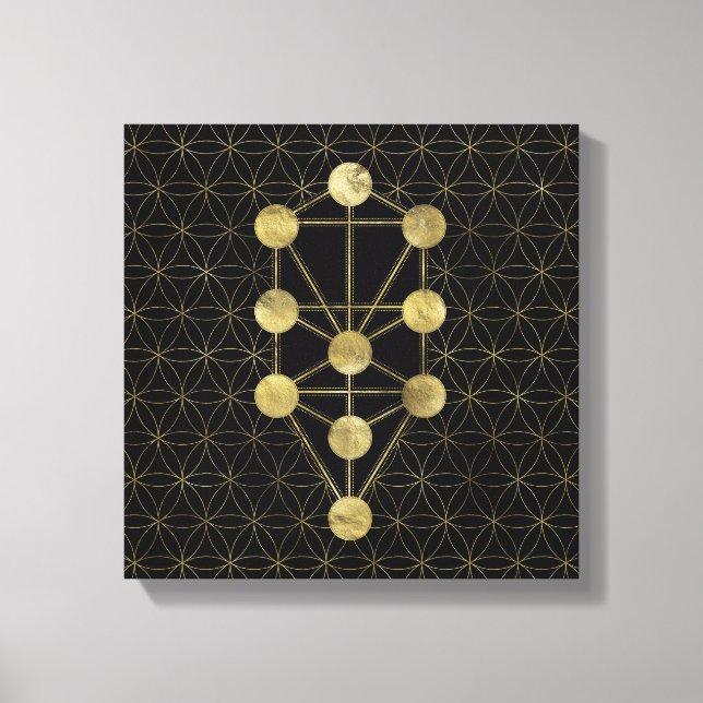 Kabbalah Der Baum des Lebens Gold auf schwarz Leinwanddruck (Vorderseite)