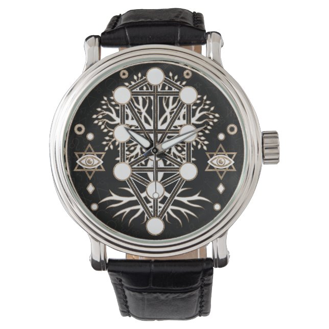Kabbalah Der Baum des Lebens Heilige Geometrie Orn Armbanduhr (Vorderseite)