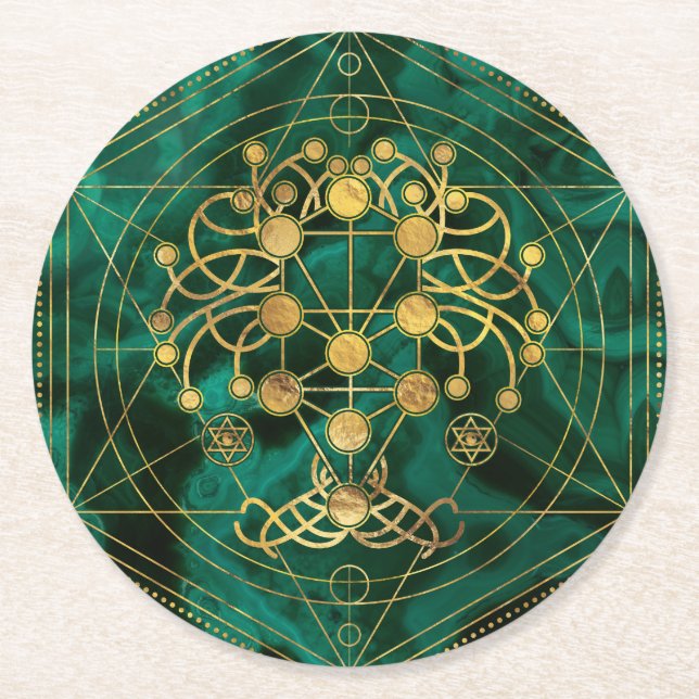 Kabbalah Der Baum des Lebens - Malachit Runder Pappuntersetzer (Vorderseite)