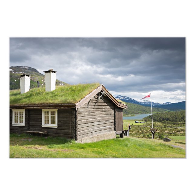 Kabelkabine mit Sod-Dach in Norwegen Foto drucken (Vorne)