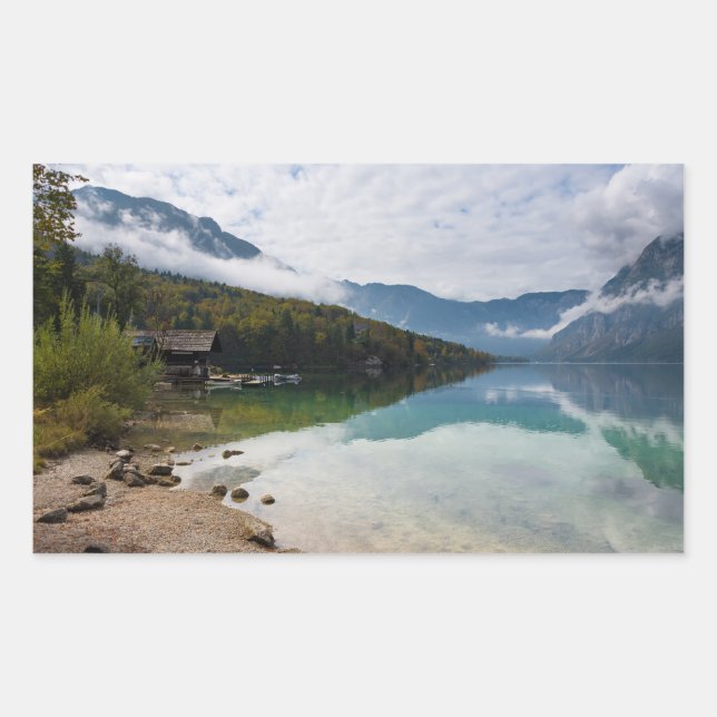 Kabine am Bohinj-See in Slowenien Rechteckiger Aufkleber (Vorderseite)