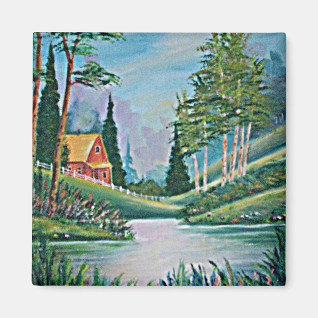 Kabine durch Stream Oil Painting Magnet (Vorne)