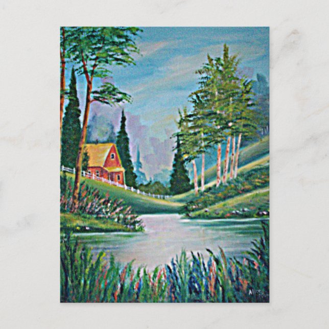 Kabine durch Stream Oil Painting Postkarte (Vorderseite)