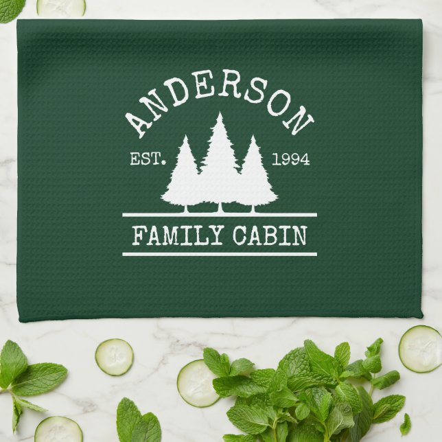 Kabine Familienname Forest Green Geschirrtuch (Gefaltet)