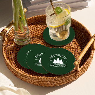 Kabine Familienname Forest Green Runder Pappuntersetzer