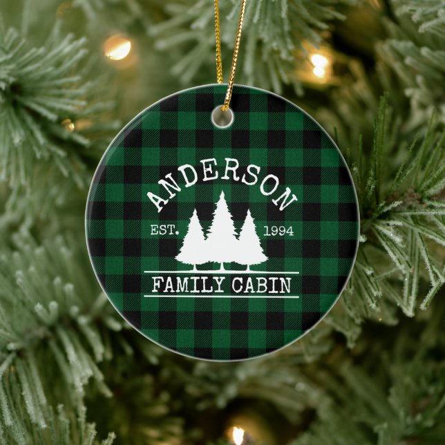 Kabine Familienname Green Buffalo Kariert Keramik Ornament (Baum)