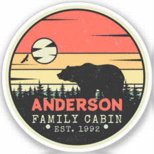Kabine Familienname Retro Pine Trees Bear Souvenir Aufkleber