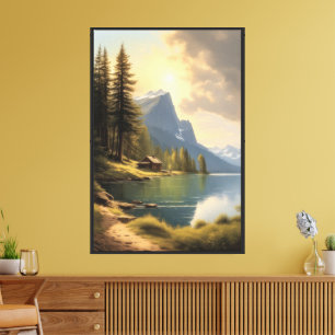 Kabine mit Blick auf einen See in der Nähe der Ber Leinwanddruck