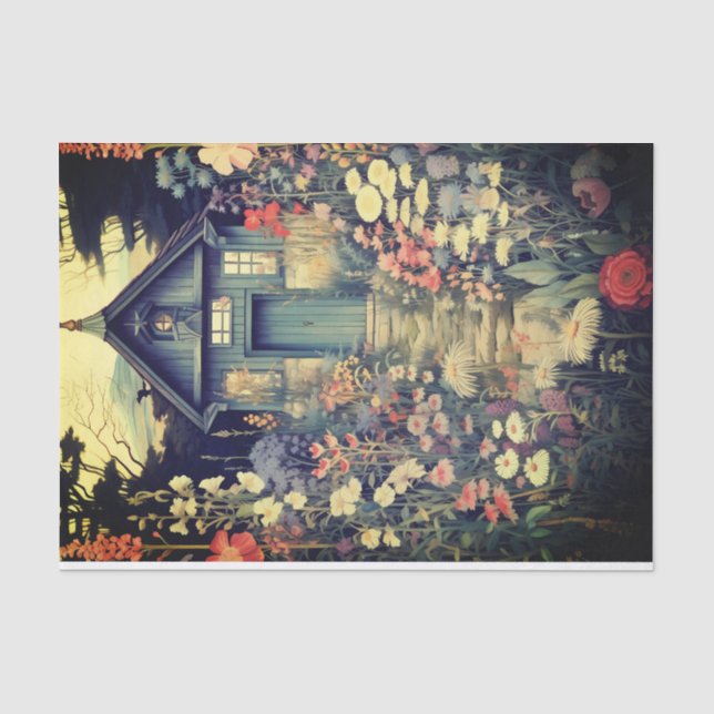 Kabine mit Hübscher Wildblume Trasse Illustration Seidenpapier (Vorderseite)
