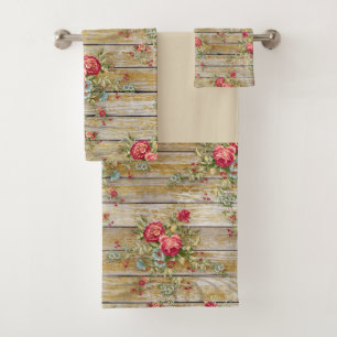 Kabine Rote Rose Blume Blumenkohl Shabby Chic Hand Badhandtuch Set
