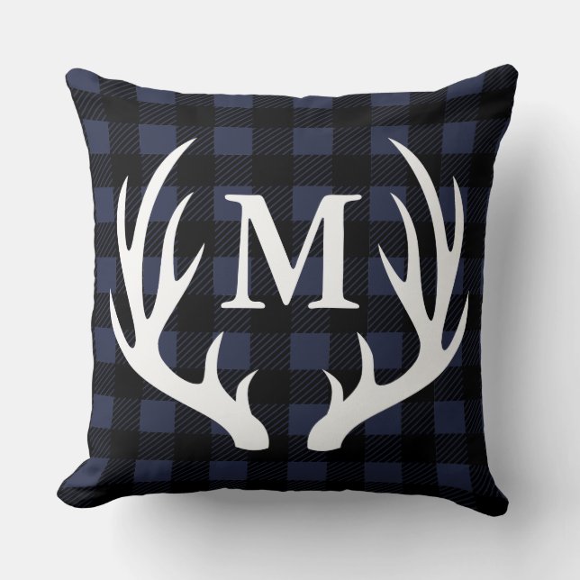 Kabine Rustic Deer Antlers Buffalo Karo Kariert Kissen (Vorderseite)