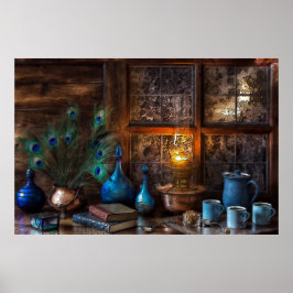 Kabine von Lampenlichtszene Kupfer Federn Bücher Poster