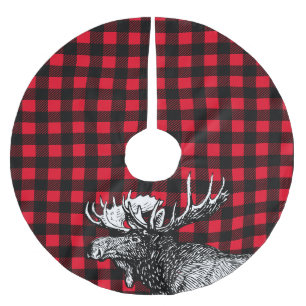 Kabinen-rustikale Elch-rotes und schwarzes Polyester Weihnachtsbaumdecke