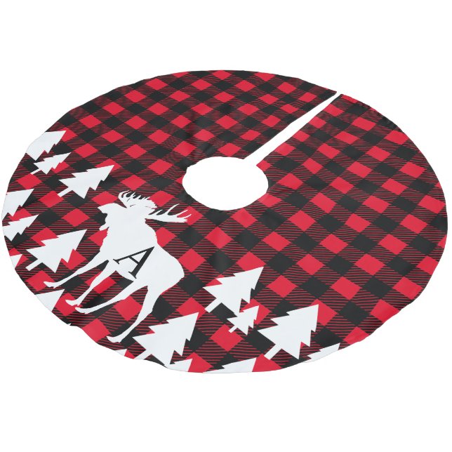 Kabinen-rustikaler Elch-Büffel-Karo-karierter Polyester Weihnachtsbaumdecke (Schrägansicht)