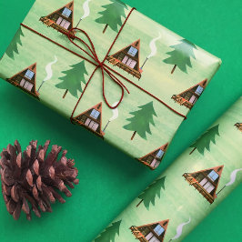 Kabinenhaus A-Frame und Pine Tree Geschenkpapier