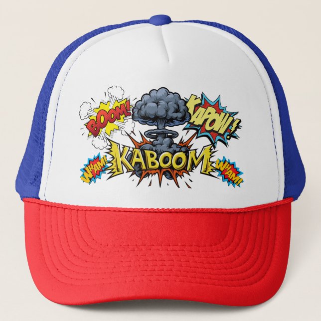 Kaboom Bam Wham Boom Comic Buch Baseball Cap Truckerkappe (Vorderseite)