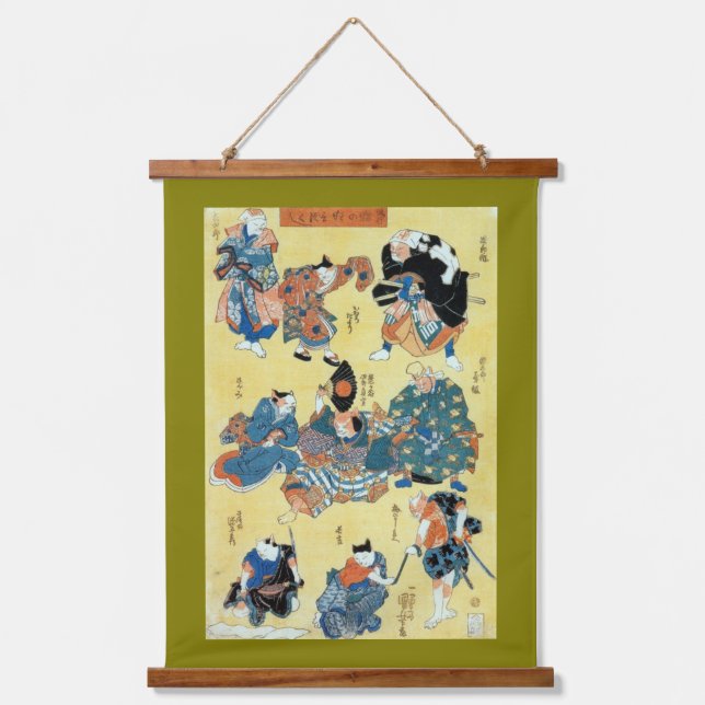 Kabuki Actor Cats, Kuniyoshi, Ukiyoe Wandteppich Mit Holzrahmen (Vorderseite)