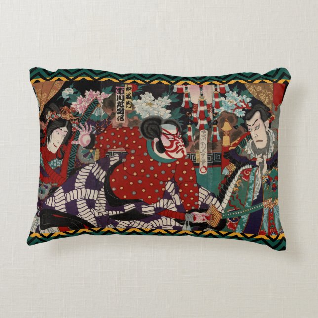 Kabuki Samurai-Krieger Woodblock Dekokissen (Rückseite)