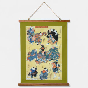 Kabuki-Schauspieler-Katzen, Kuniyoshi, Ukiyoe Wandteppich Mit Holzrahmen