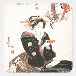Kabuki Schauspieler reflektiert in einem Sake Cup Quadratischer Aufkleber