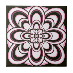 Kachel, Abstrakte Blume 2, Pink Schwarz Lila Weiß Fliese