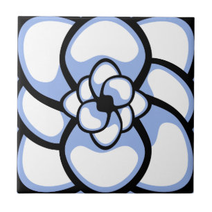 Kachel, Abstrakte Blume 3, Blau Weiß Fliese