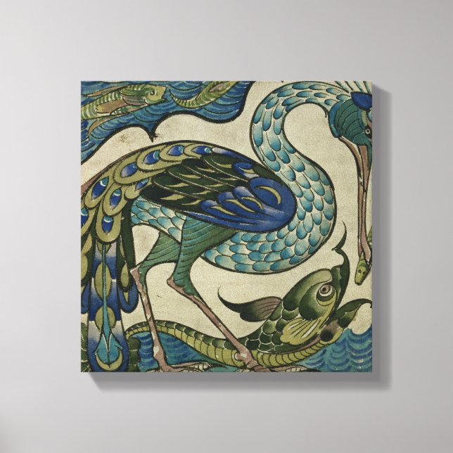 Kacheldesign von Heron und Fisch, von Walter Crane Leinwanddruck (Vorderseite)