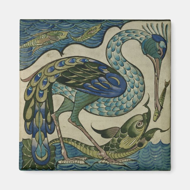 Kacheldesign von Heron und Fisch, von Walter Crane Magnet (Vorne)