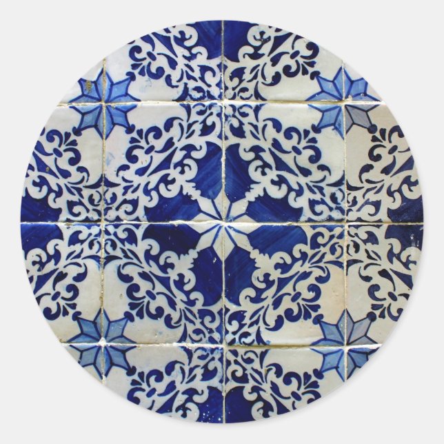 Kacheln, Portuguese Tiles, Runder Aufkleber (Vorderseite)
