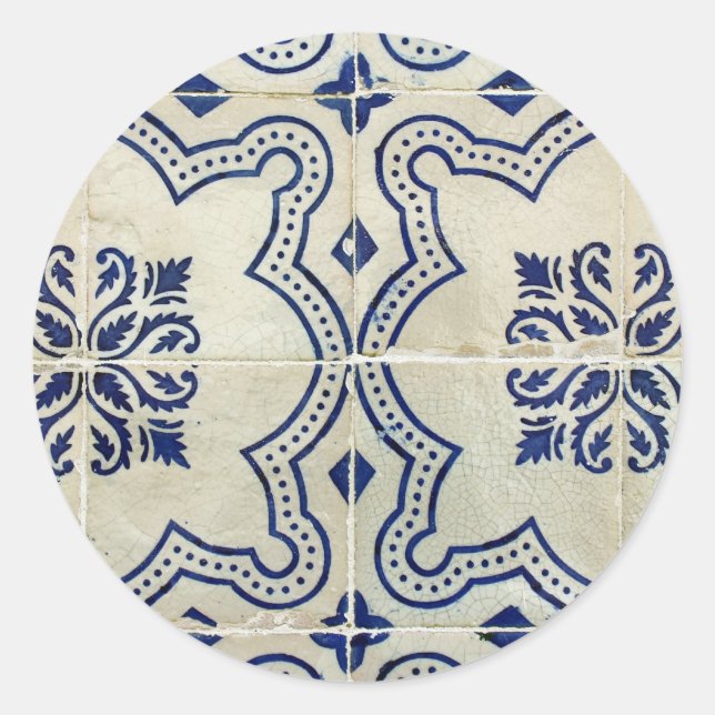 Kacheln, Portuguese Tiles, Runder Aufkleber (Vorderseite)