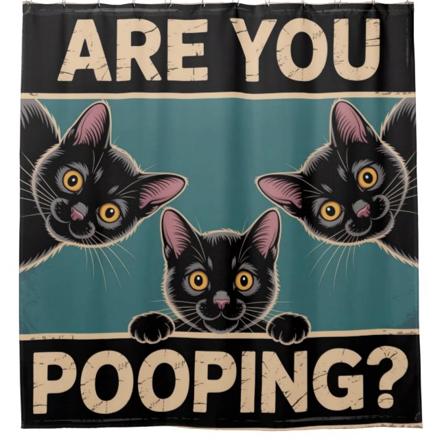 "Kacke du?" Funny Black Cats Duschvorhang (Vorderseite)