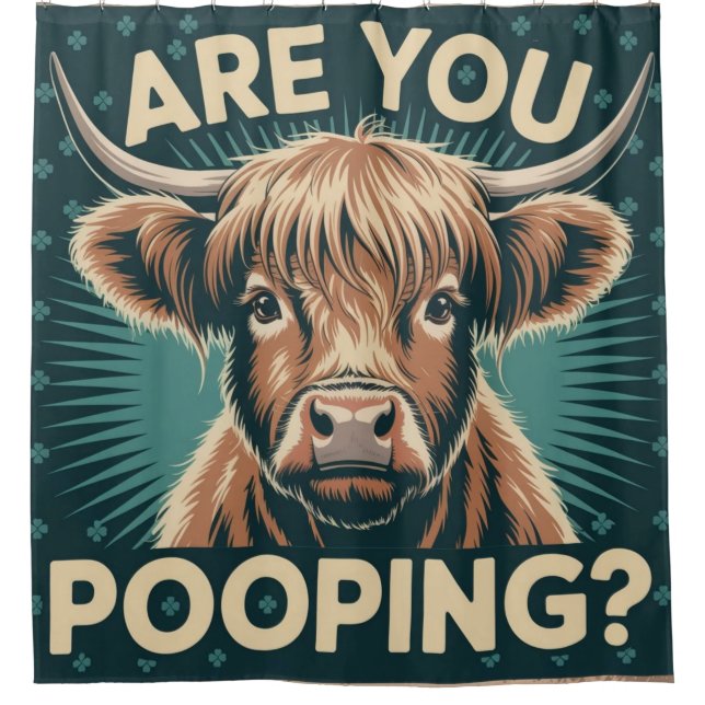 Kacke du? Funny Highland Cow Duschvorhang (Vorderseite)