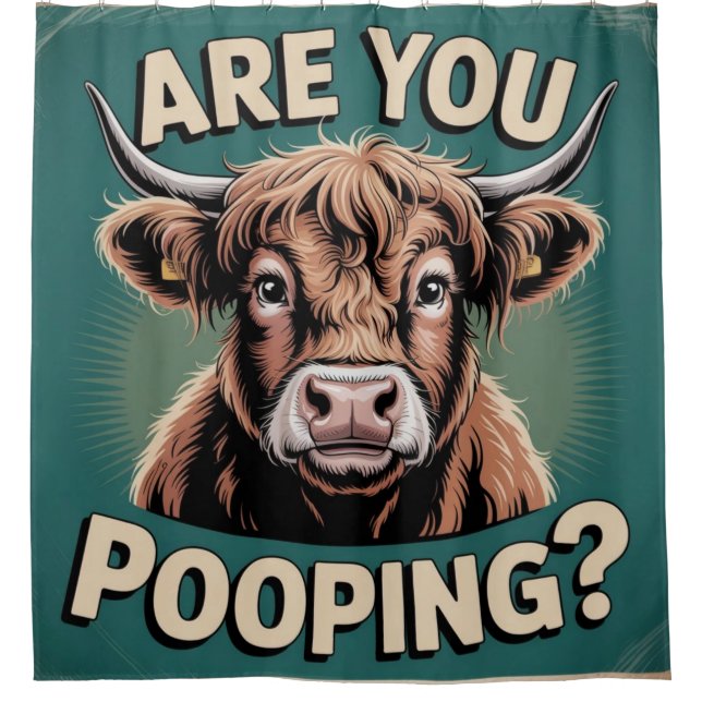 Kacke du? Funny Highland Cow Duschvorhang (Vorderseite)