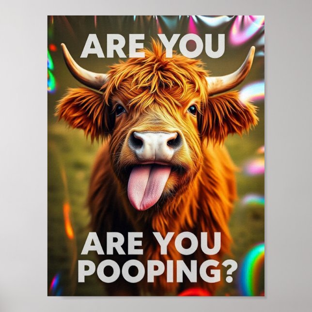 Kacke du? Funny Highland Cow, Kuh Art Poster (Vorne)