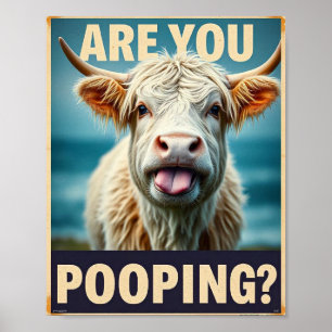 Kacke du? Funny Highland Cow, Kuh Art Poster