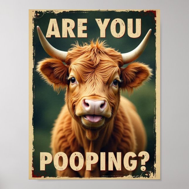 Kacke du? Funny Highland Cow, Kuh Art Poster (Vorne)
