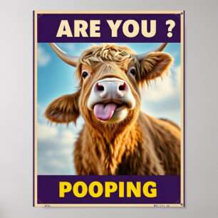 Kacke du? Funny Highland Cow, Kuh Art Poster