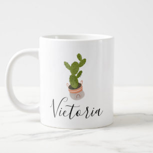 Kactus Hand gezeichneter Regenbogen-Topf-Name Jumbo-Tasse