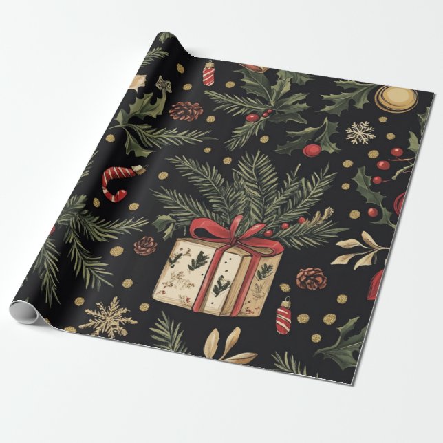 Kadopapier kerst zwart geschenkpapier (Ungerollt)
